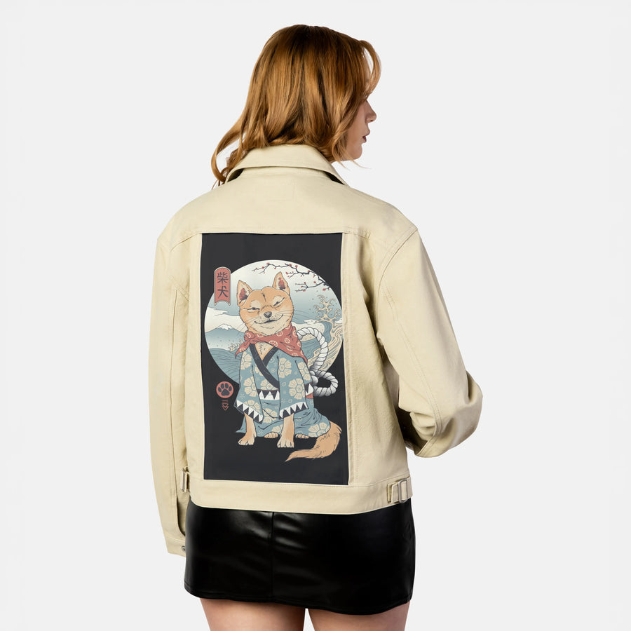 shibainjapan patch on female atelier canvas jacket in tan