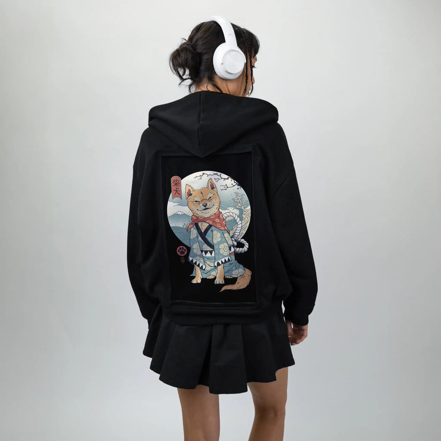 shibainjapan patch on female essential zip hoodie in after hours