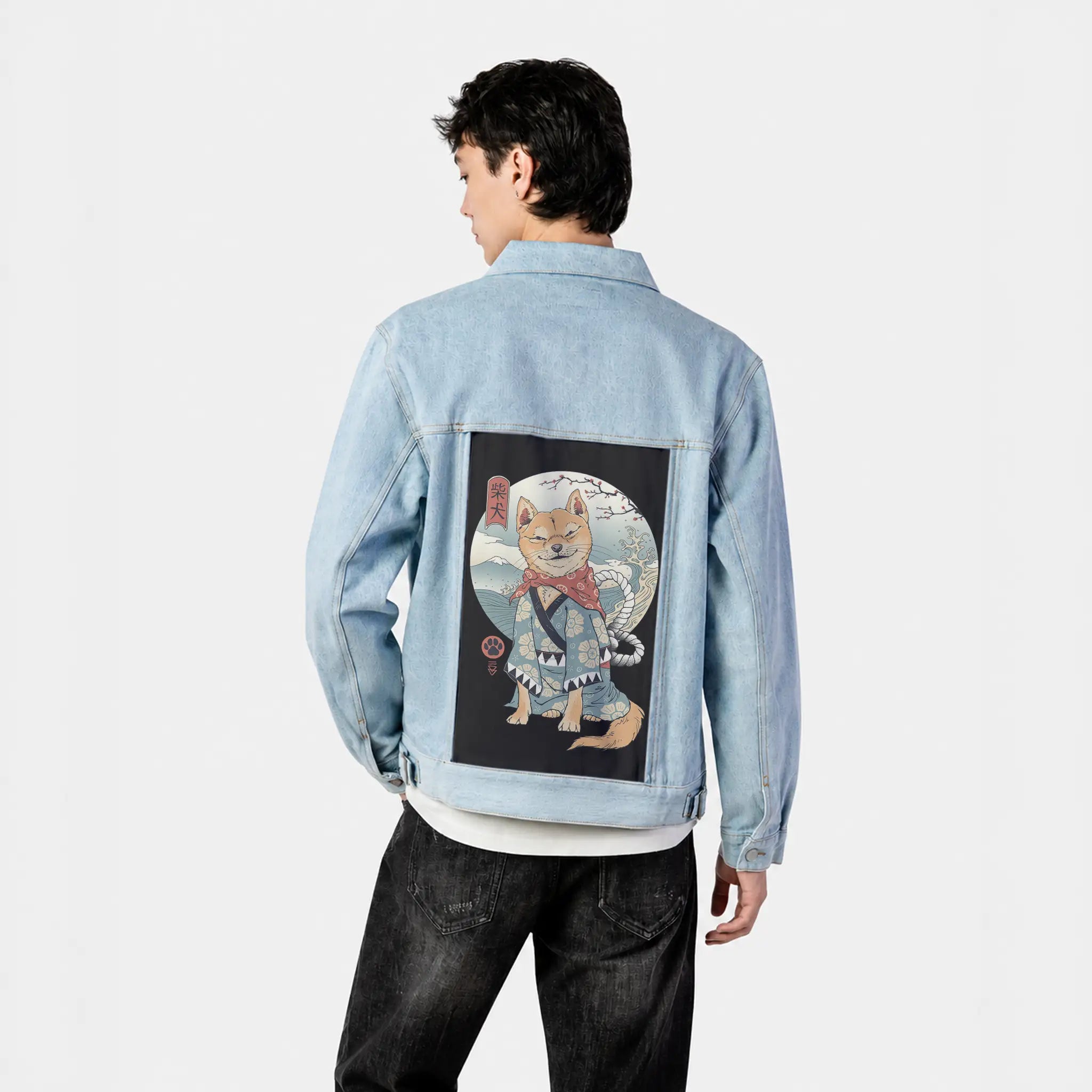 shibainjapan patch on male og denim jacket in oceanside