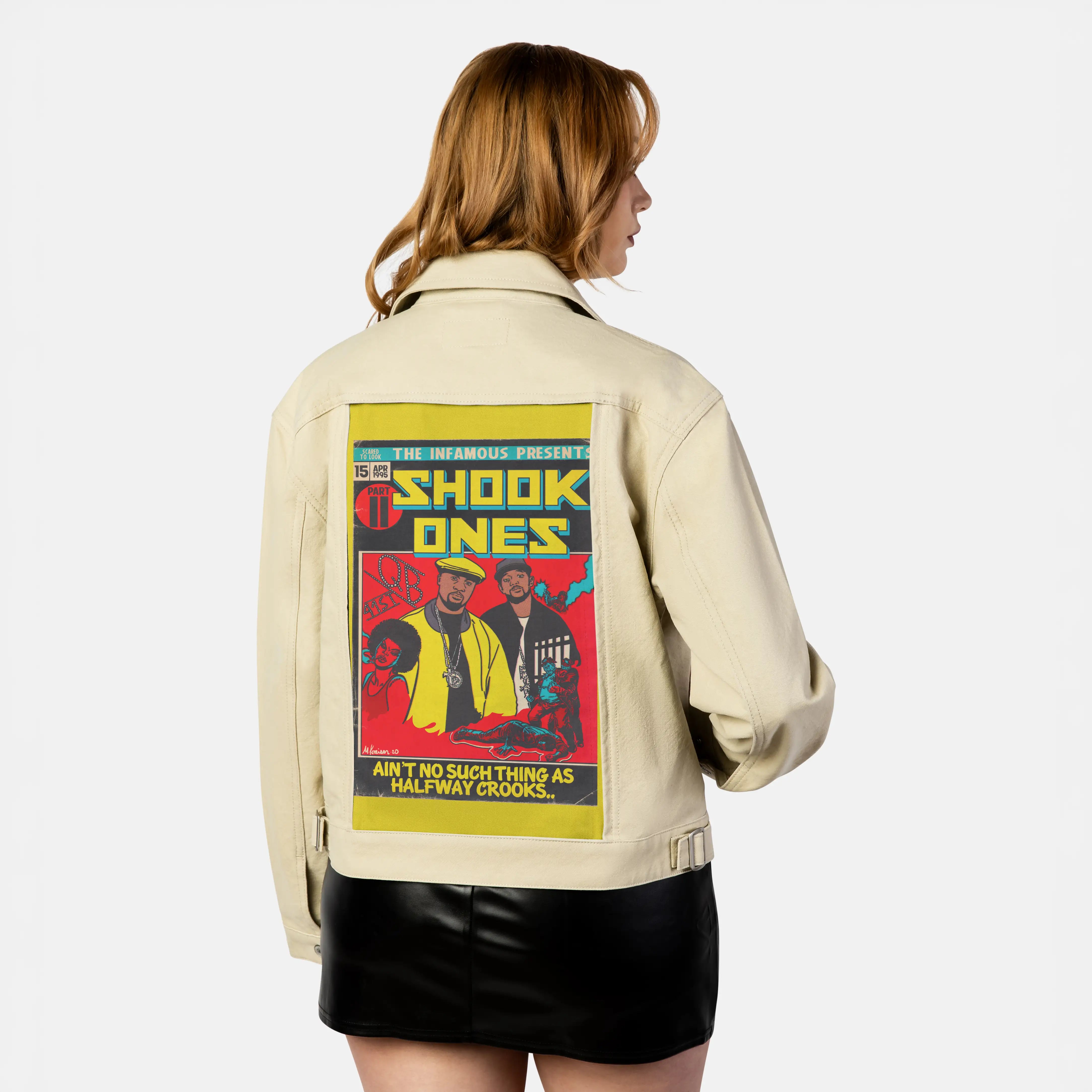 shookones patch on female atelier canvas jacket in tan