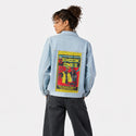 shookones patch on female og denim jacket in oceanside