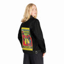 shookones patch on female og denim jacket in raven