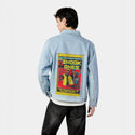 shookones patch on male og denim jacket in oceanside