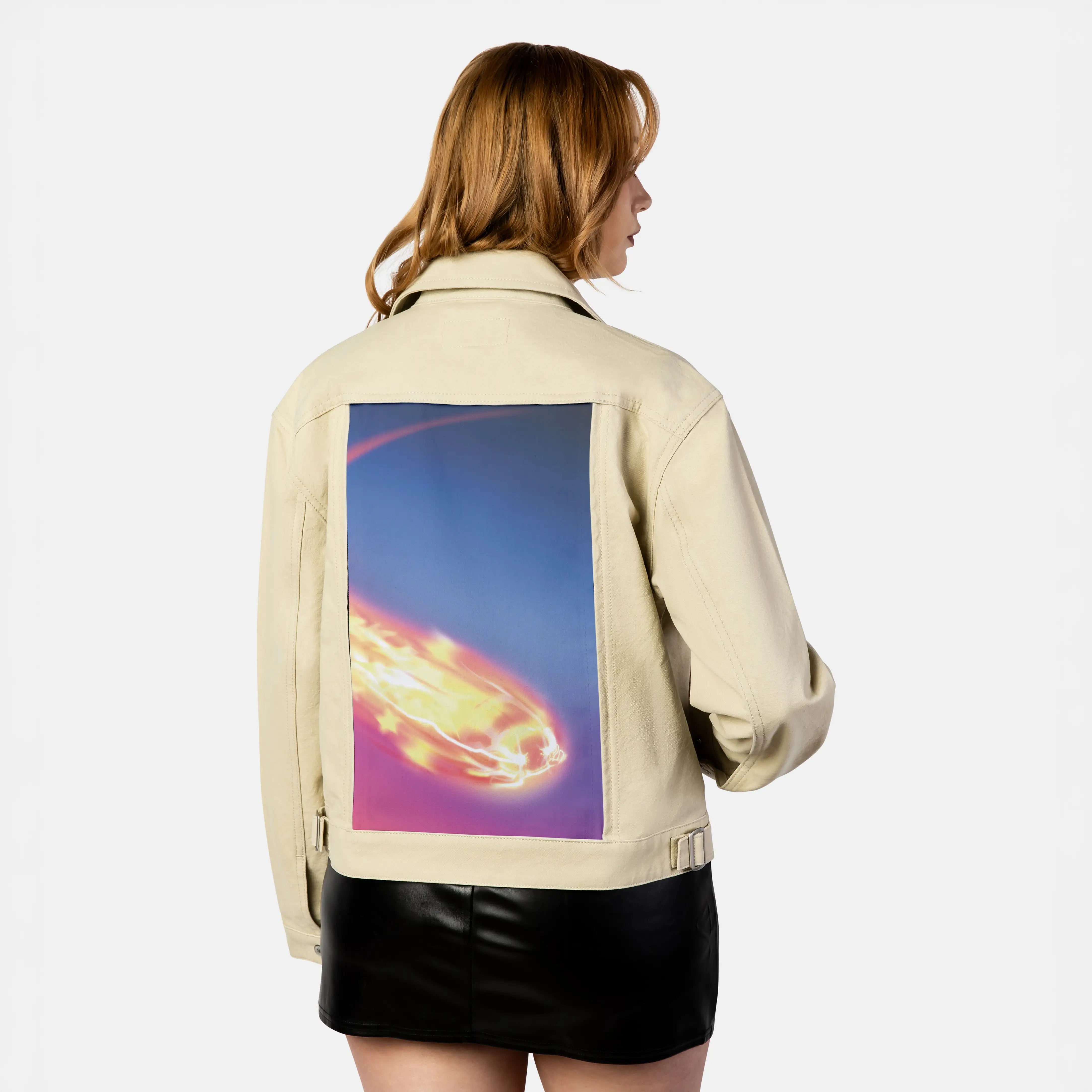 shootingstar patch on female atelier canvas jacket in tan