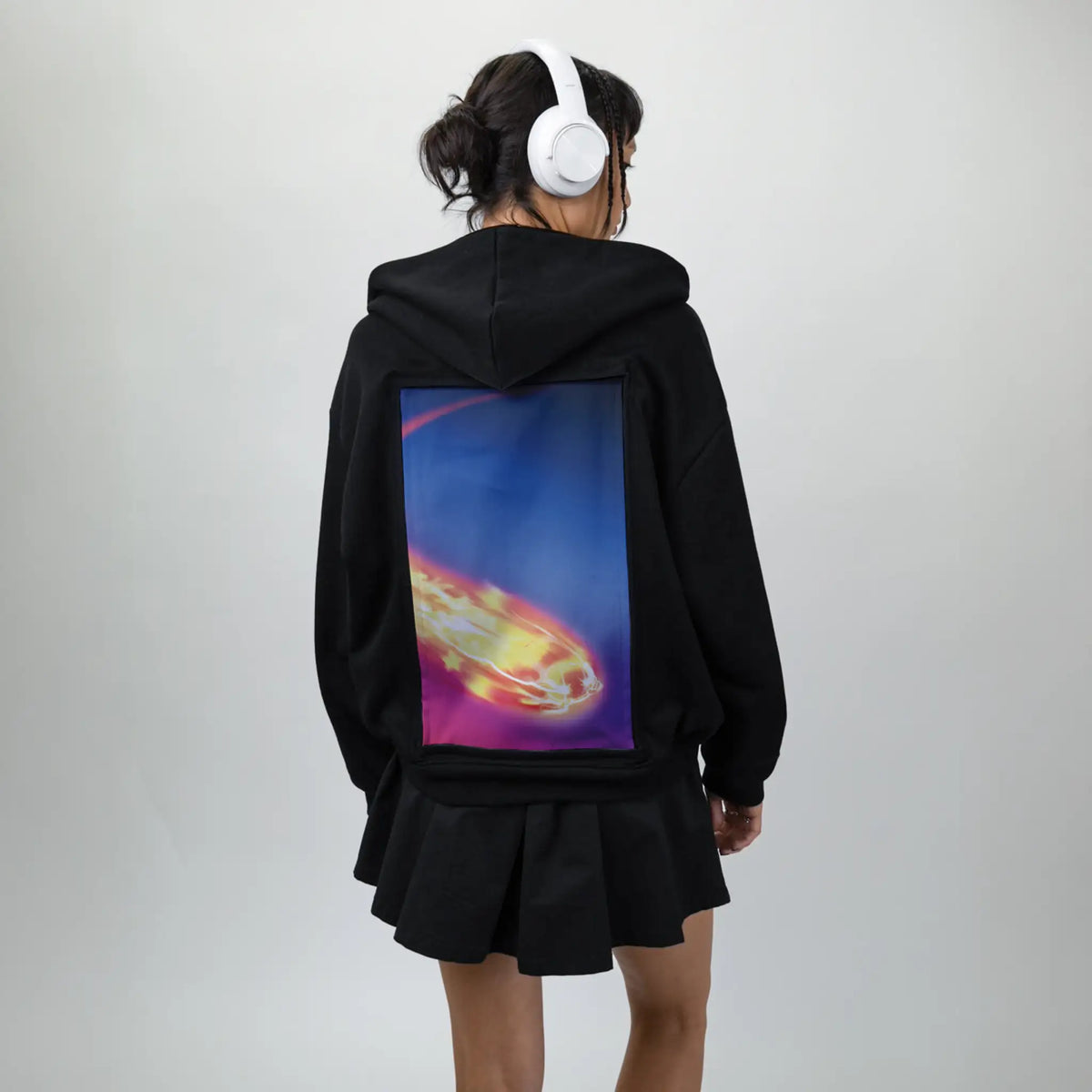 shootingstar patch on female essential zip hoodie in after hours