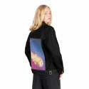 shootingstar patch on female og denim jacket in raven
