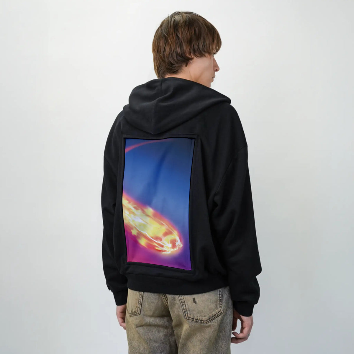 shootingstar patch on male essential zip hoodie in after hours