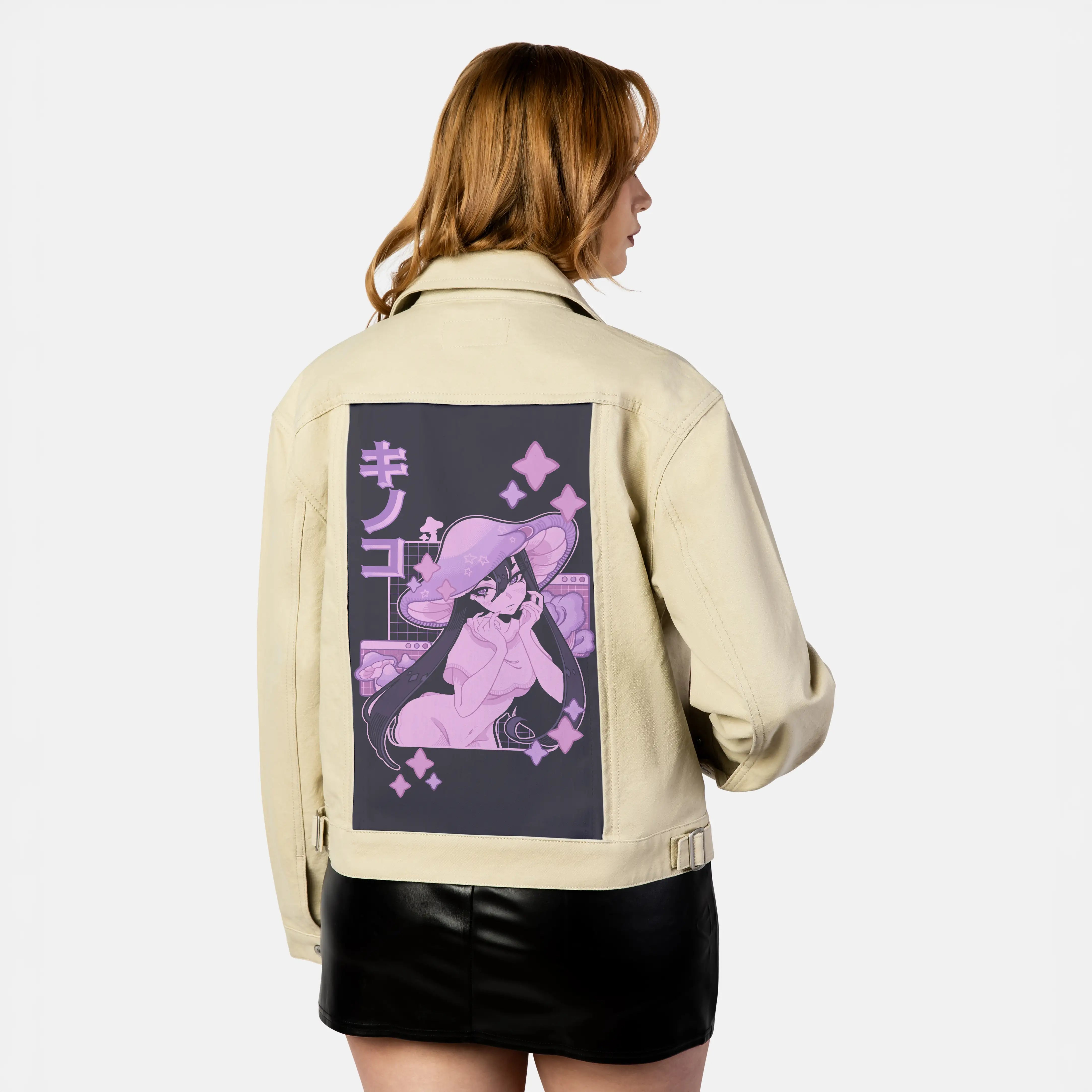 shroomstargirl patch on female atelier canvas jacket in tan