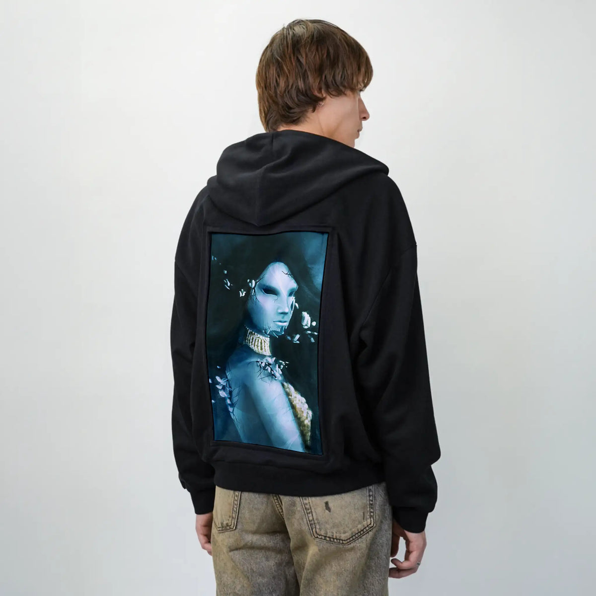 sirenscry patch on male essential zip hoodie in after hours