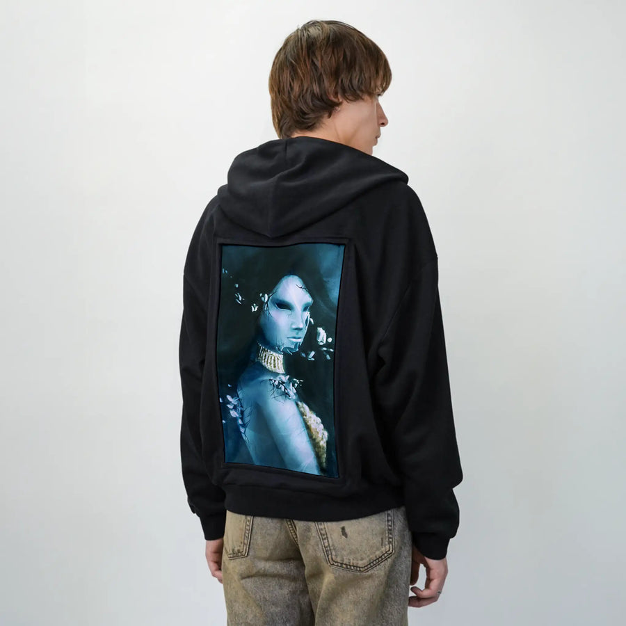 sirenscry patch on male essential zip hoodie in after hours