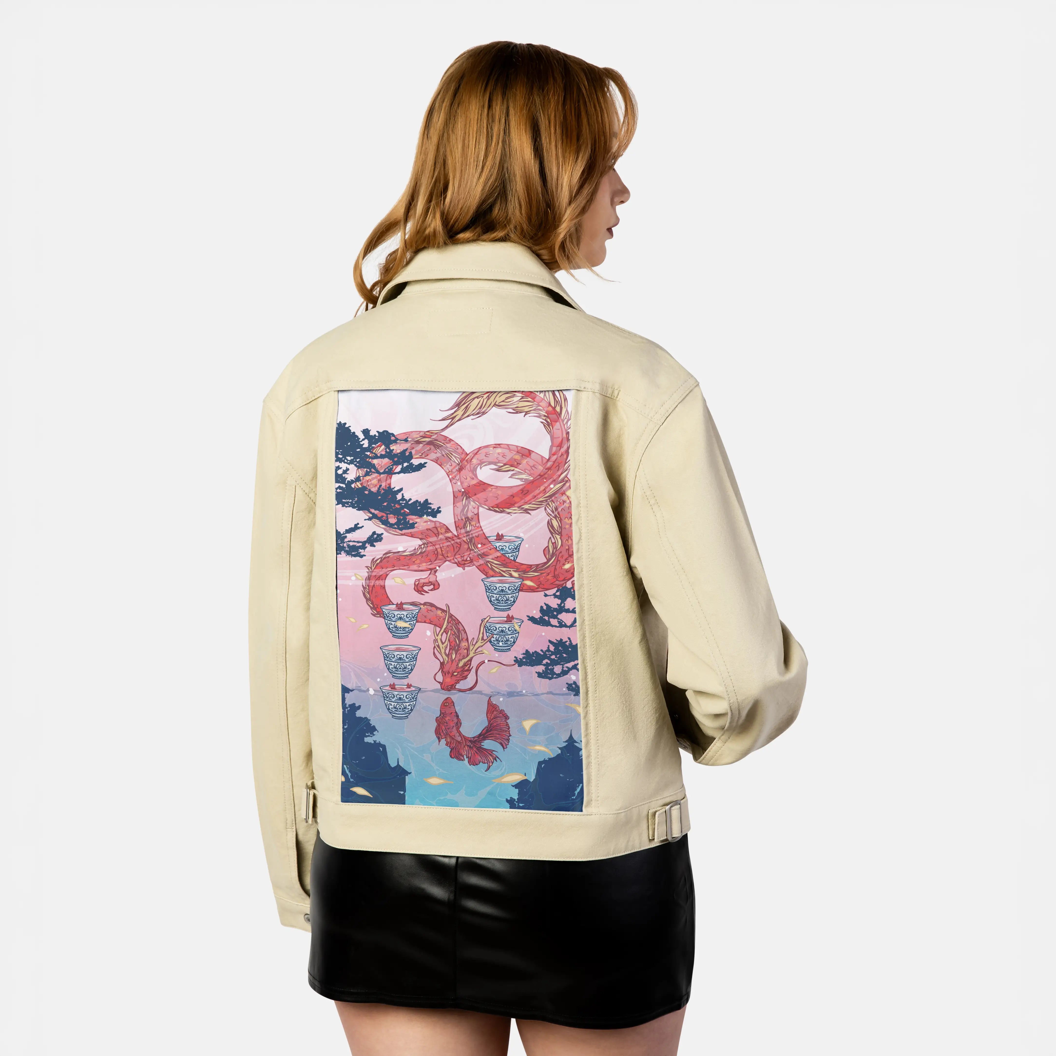 sixofcups patch on female atelier canvas jacket in tan