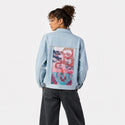 sixofcups patch on female og denim jacket in oceanside
