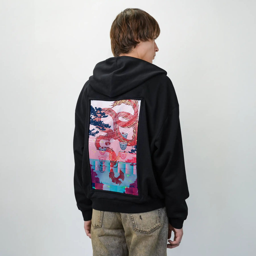 sixofcups patch on male essential zip hoodie in after hours