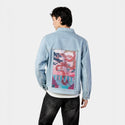 sixofcups patch on male og denim jacket in oceanside