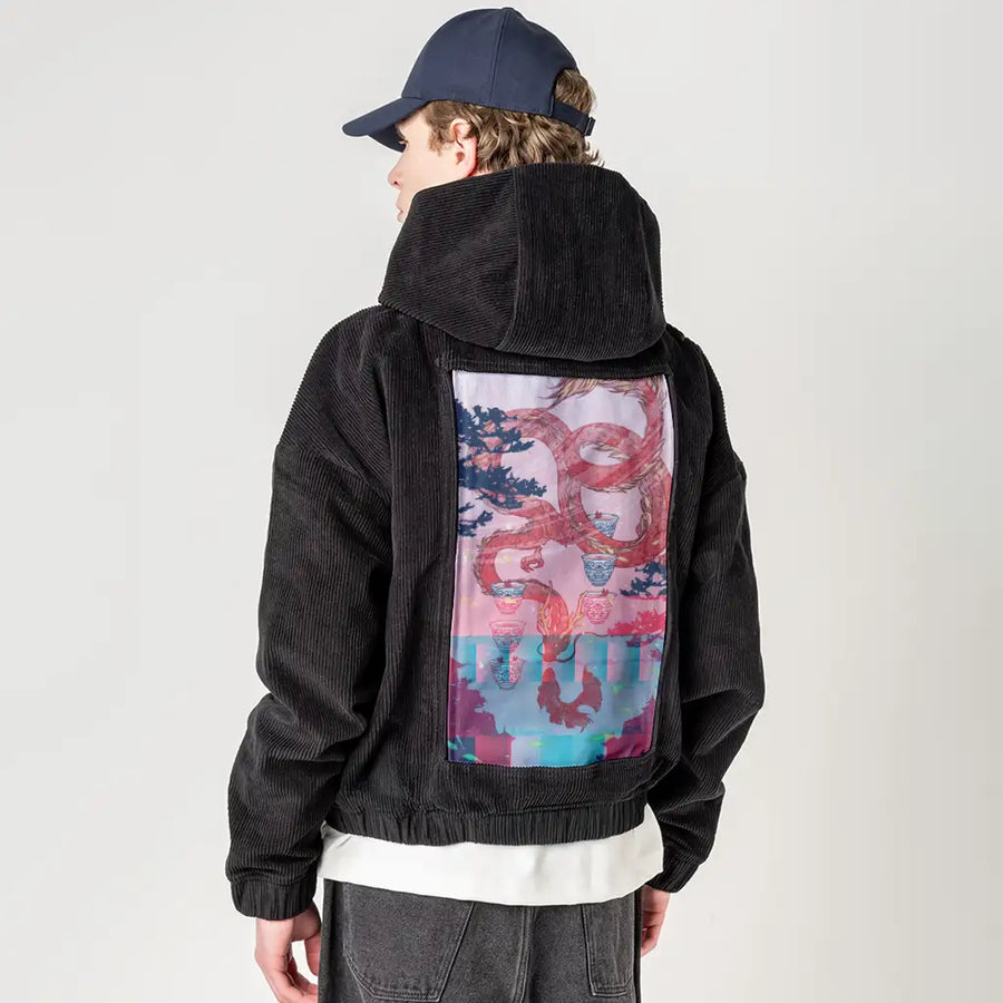 sixofcups patch on male retro cord hoodie in onyx