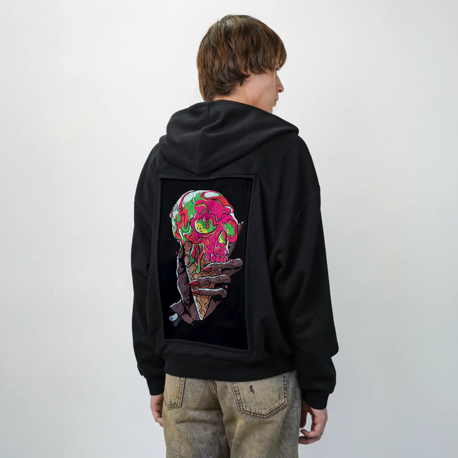 skeletalscoop patch on male essential zip hoodie in after hours