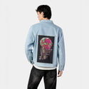 skeletalscoop patch on male og denim jacket in oceanside
