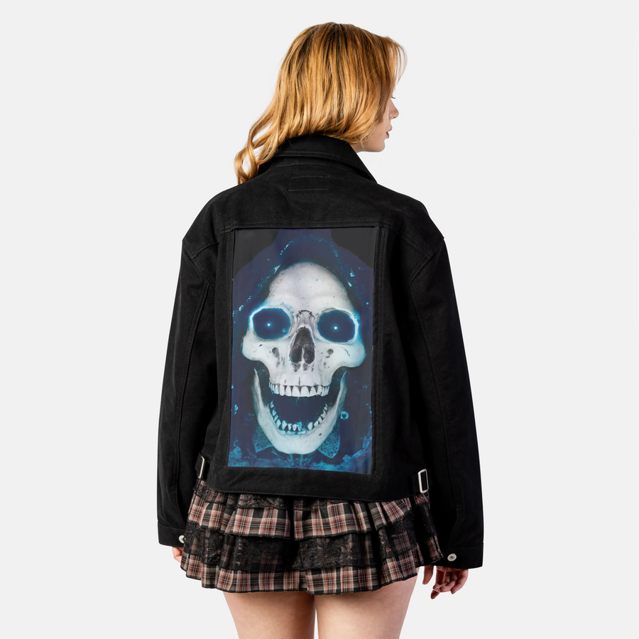 skkull patch on female atelier canvas jacket in nightfall