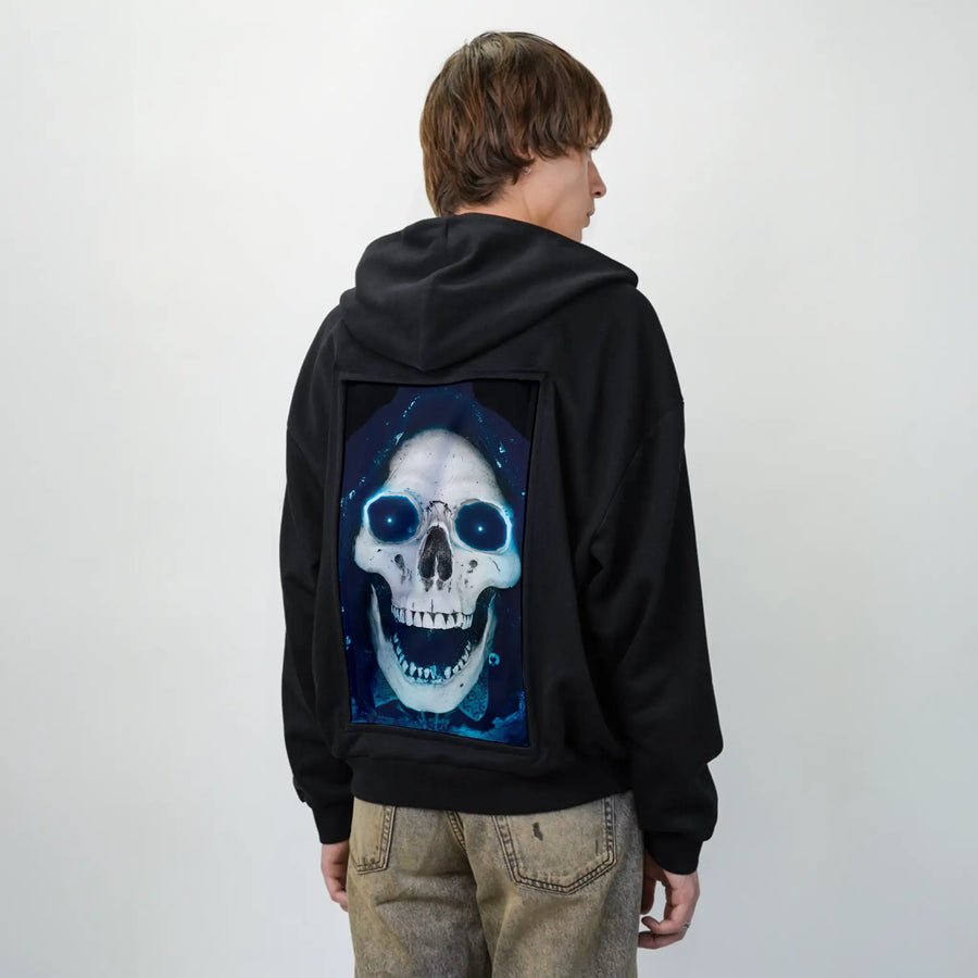 skkull patch on male essential zip hoodie in after hours