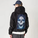skkull patch on male retro cord hoodie in onyx