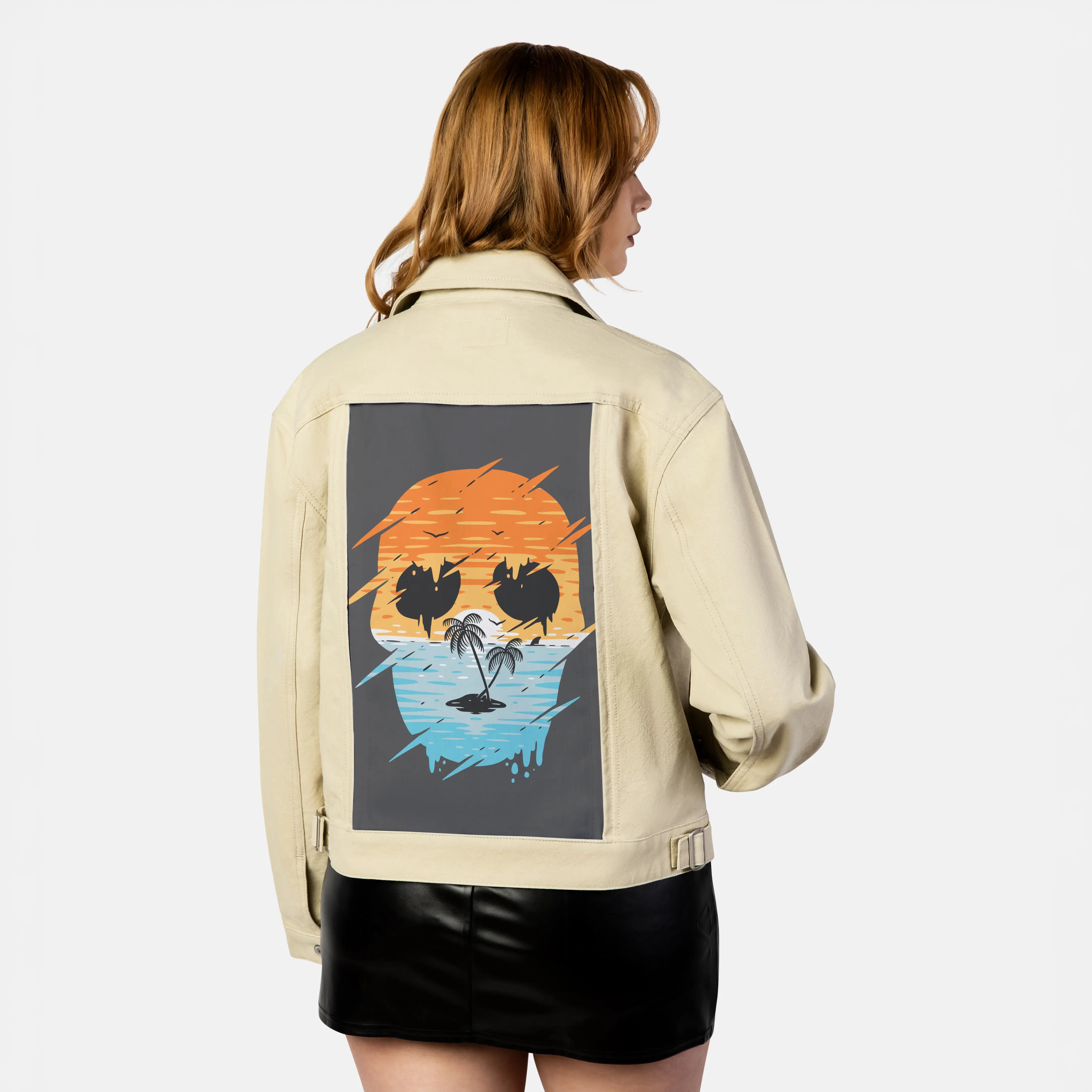 skullsunset patch on female atelier canvas jacket in tan