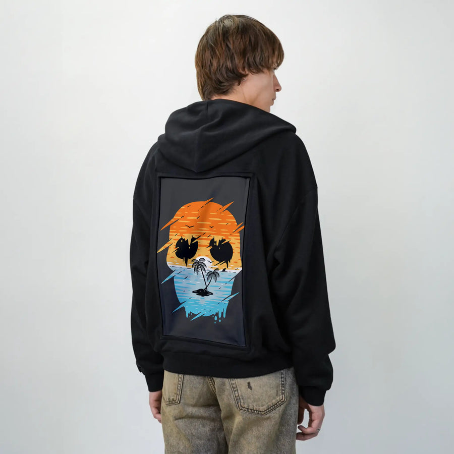 skullsunset patch on male essential zip hoodie in after hours
