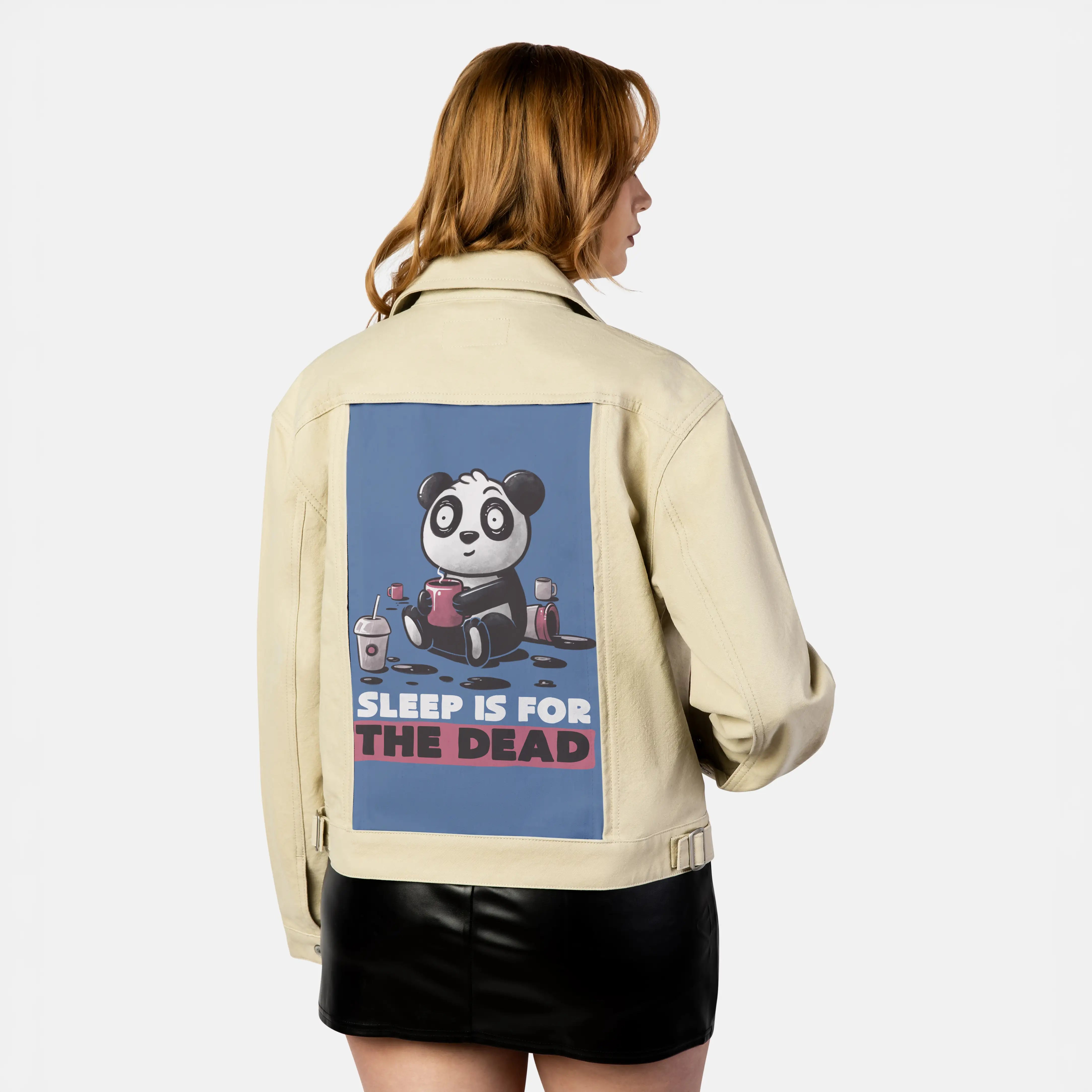 sleepisforthedead patch on female atelier canvas jacket in tan