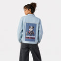 sleepisforthedead patch on female og denim jacket in oceanside
