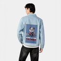 sleepisforthedead patch on male og denim jacket in oceanside