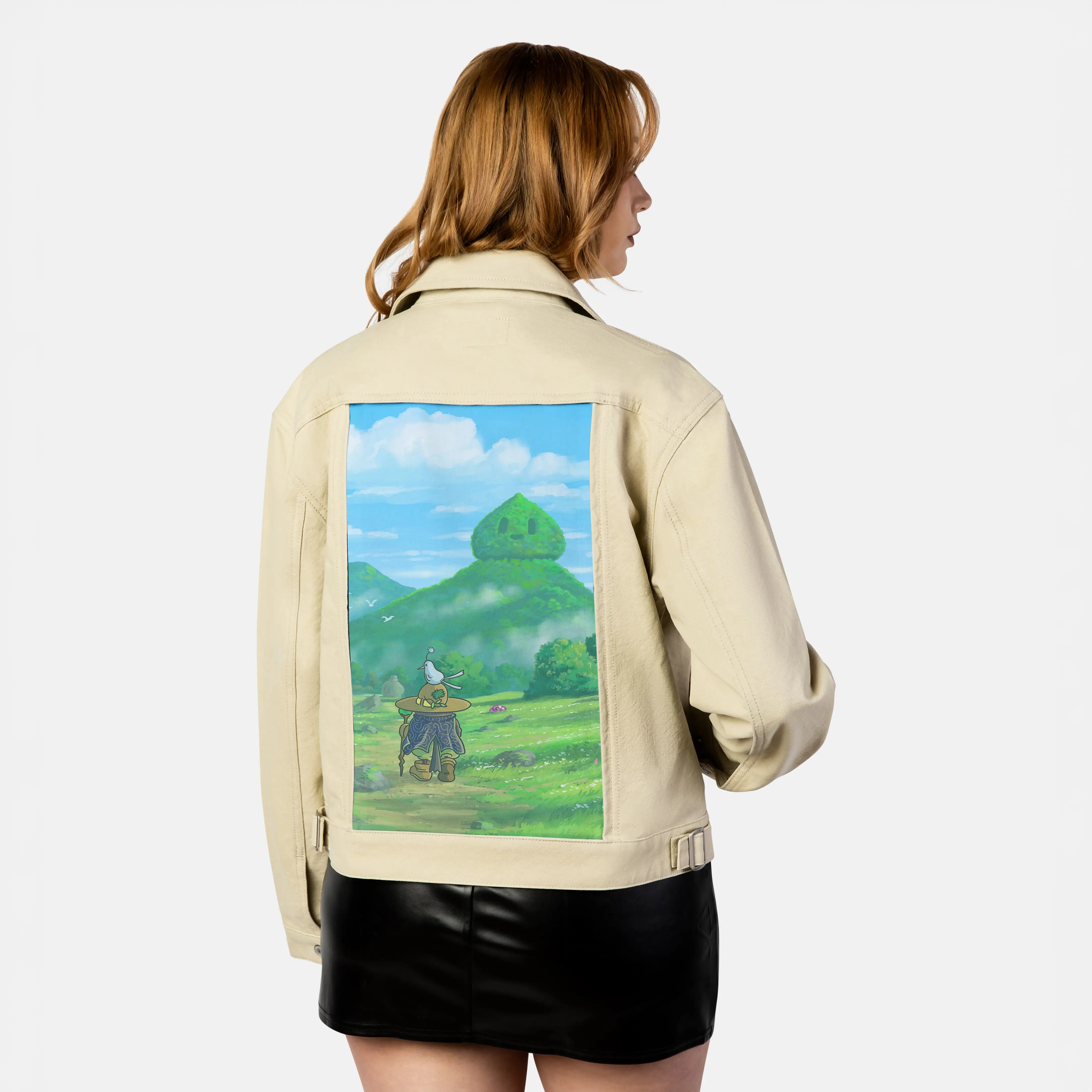 slimevalley patch on female atelier canvas jacket in tan