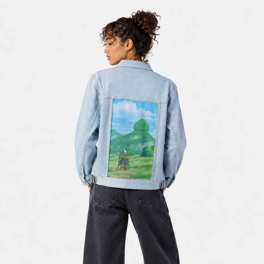 slimevalley patch on female og denim jacket in oceanside