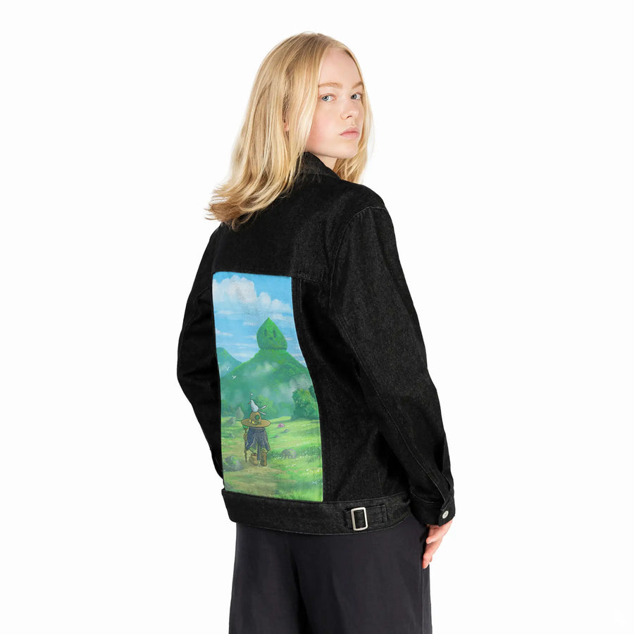 slimevalley patch on female og denim jacket in raven
