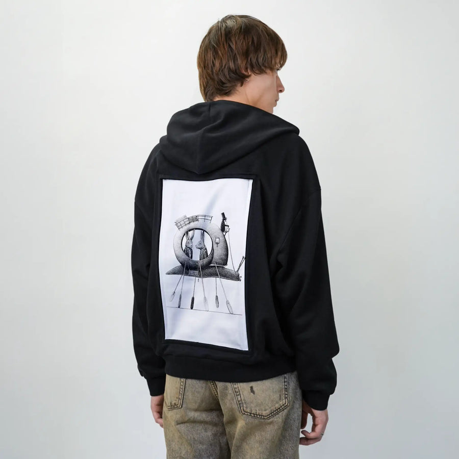 slowandsteady patch on male essential zip hoodie in after hours