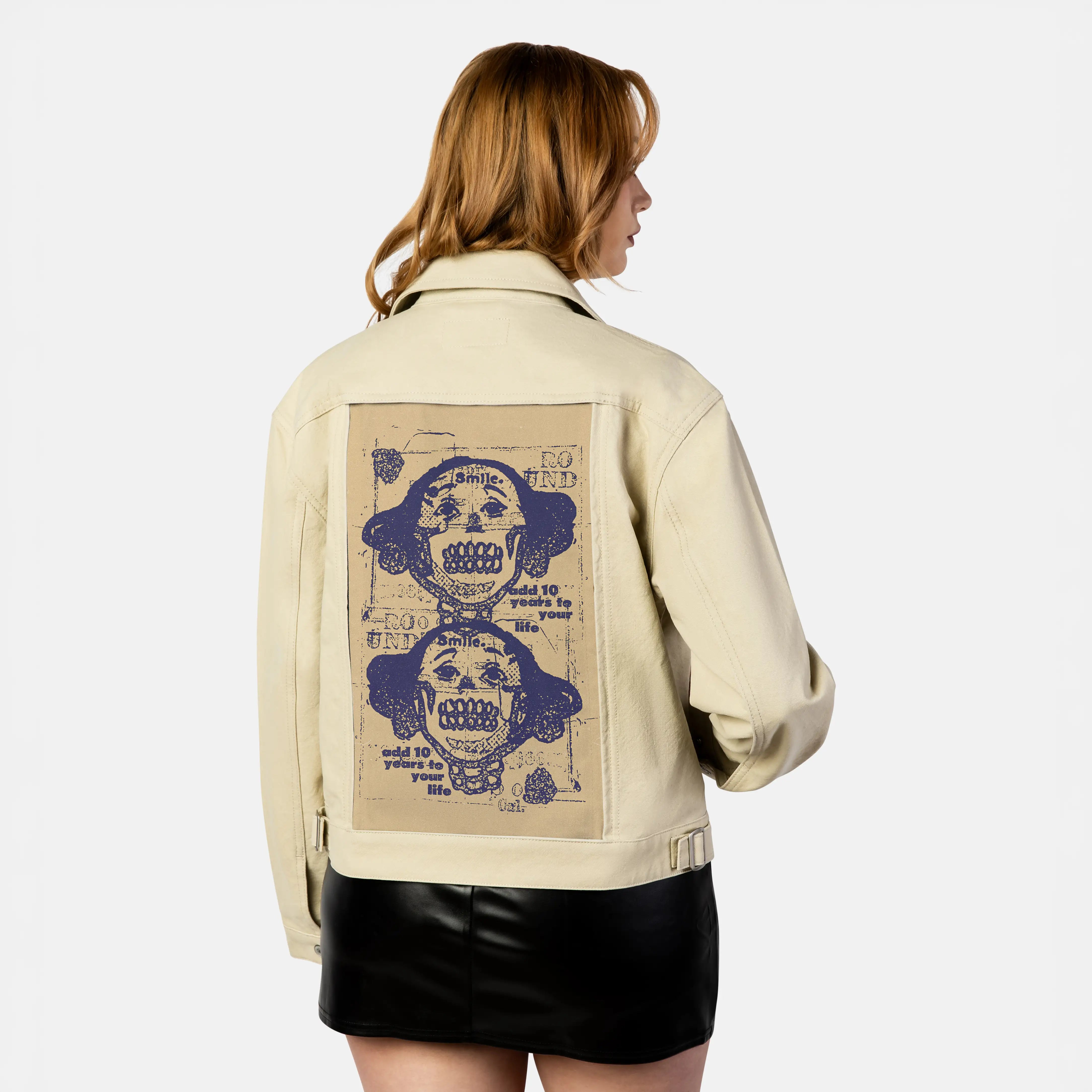 smilelive patch on female atelier canvas jacket in tan