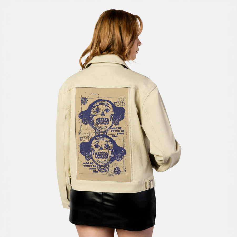 smilelive patch on female atelier canvas jacket in tan