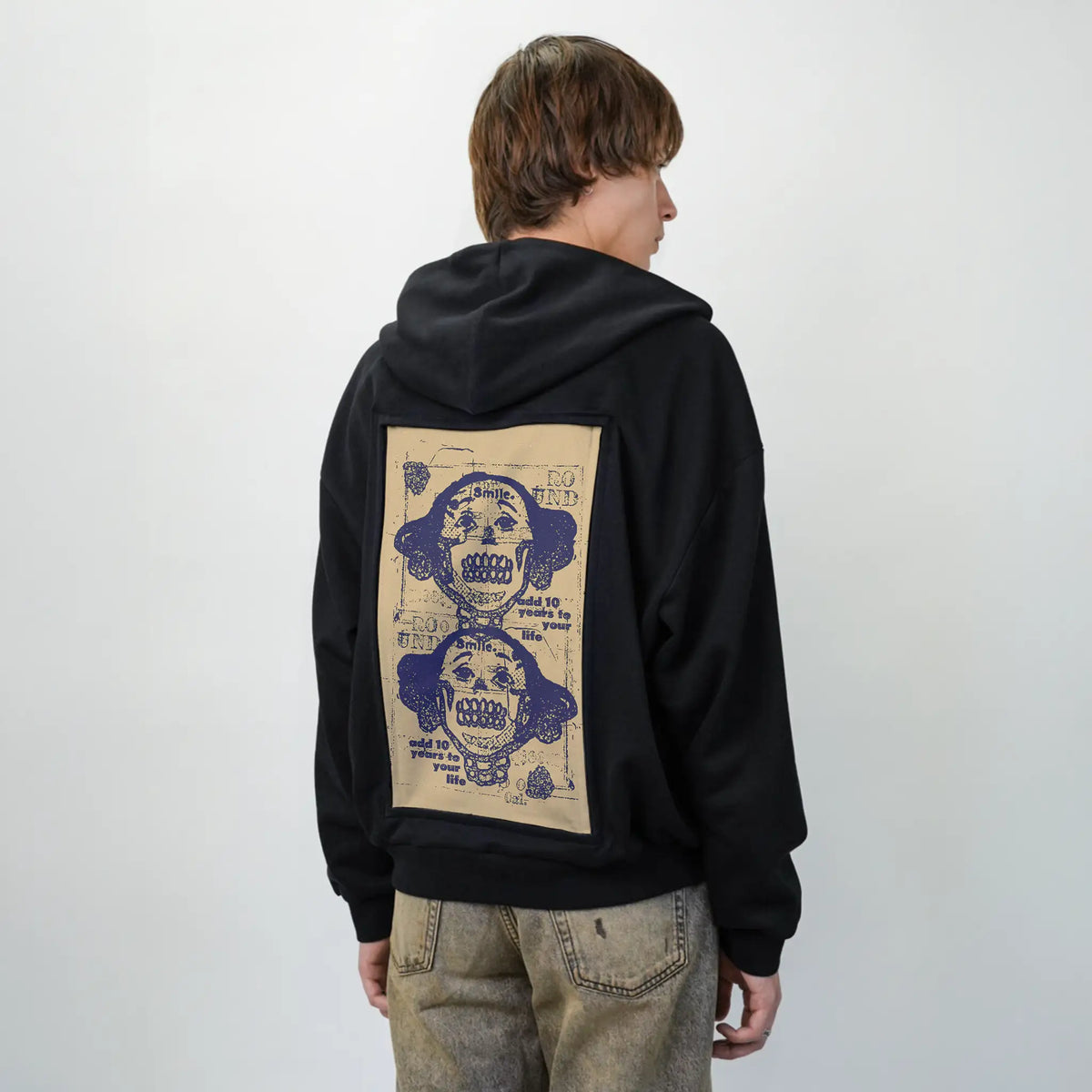 smilelive patch on male essential zip hoodie in after hours