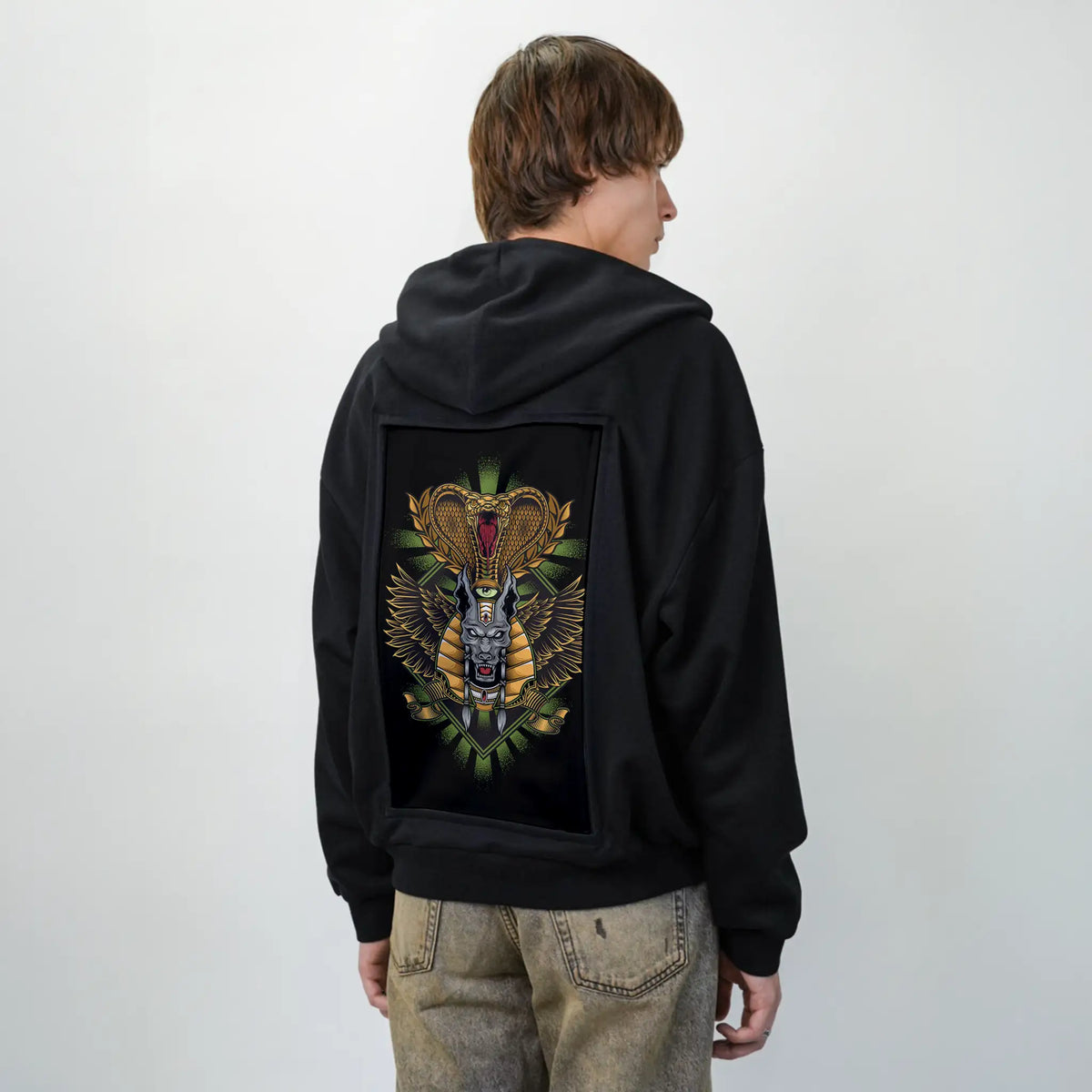 snakeanubis patch on male essential zip hoodie in after hours