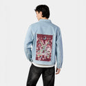 snakesandshears patch on male og denim jacket in oceanside