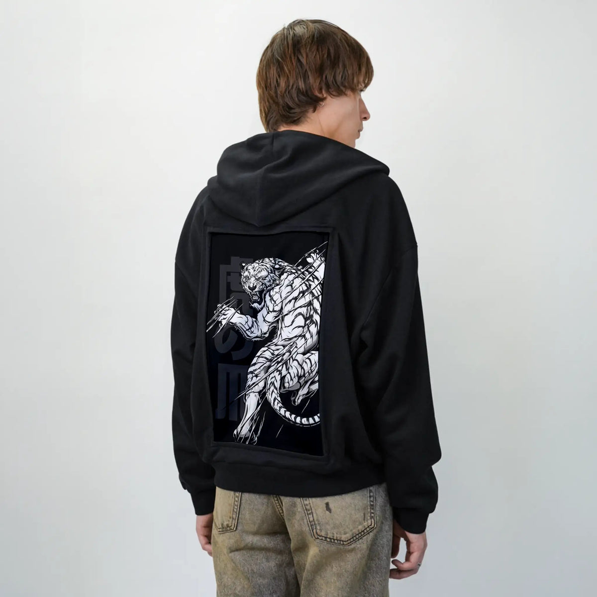 snowtiger patch on male essential zip hoodie in after hours