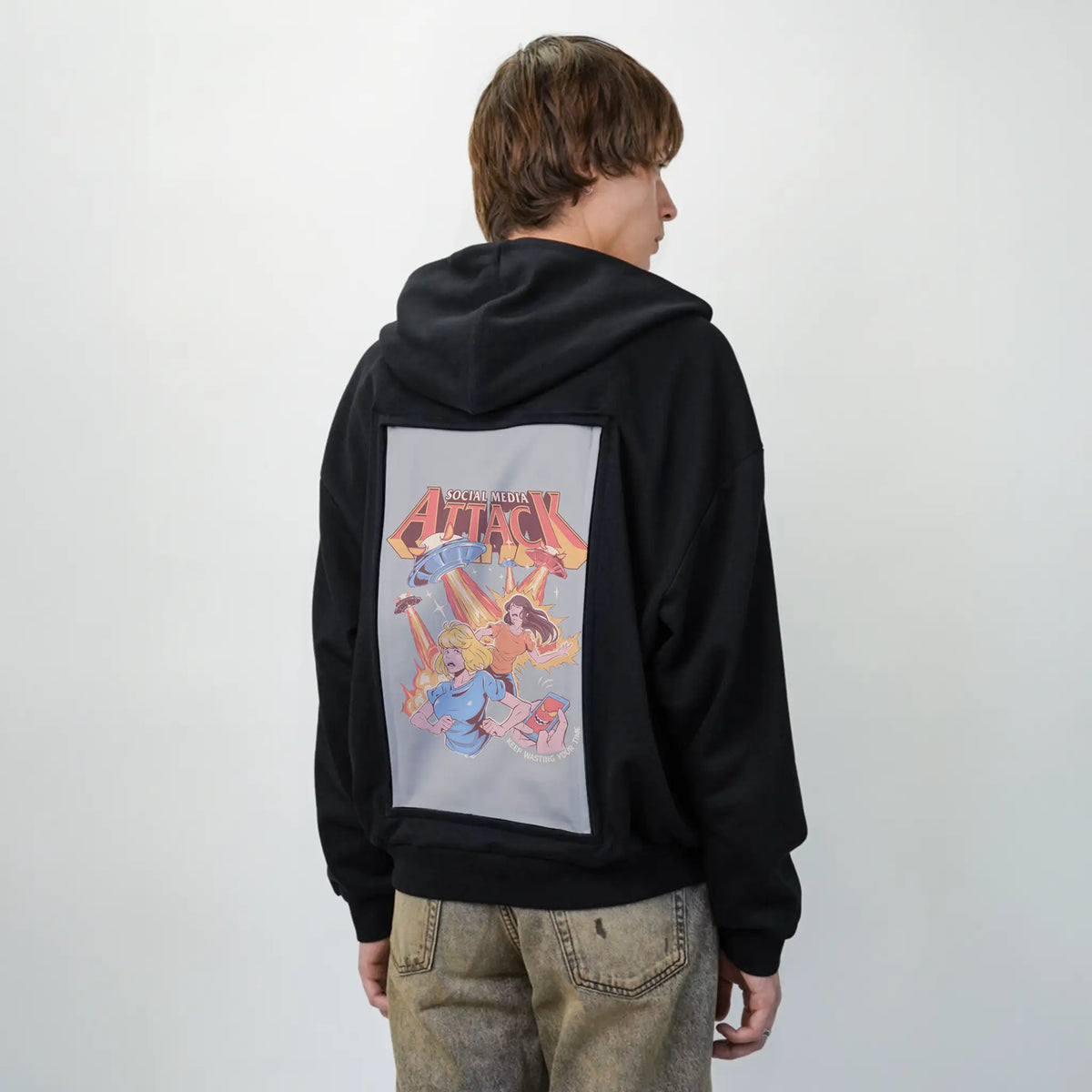 socialmediaattack patch on male essential zip hoodie in after hours