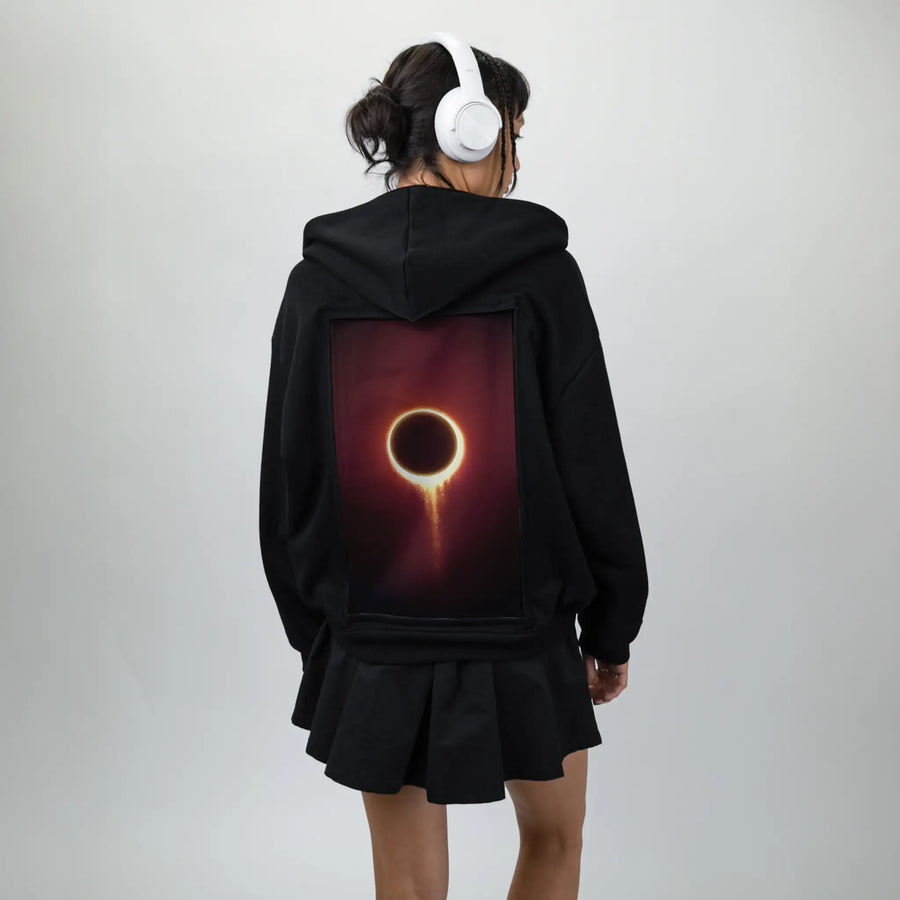 solareclipse patch on female essential zip hoodie in after hours