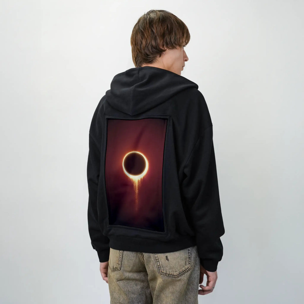 solareclipse patch on male essential zip hoodie in after hours