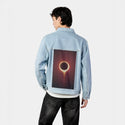 solareclipse patch on male og denim jacket in oceanside