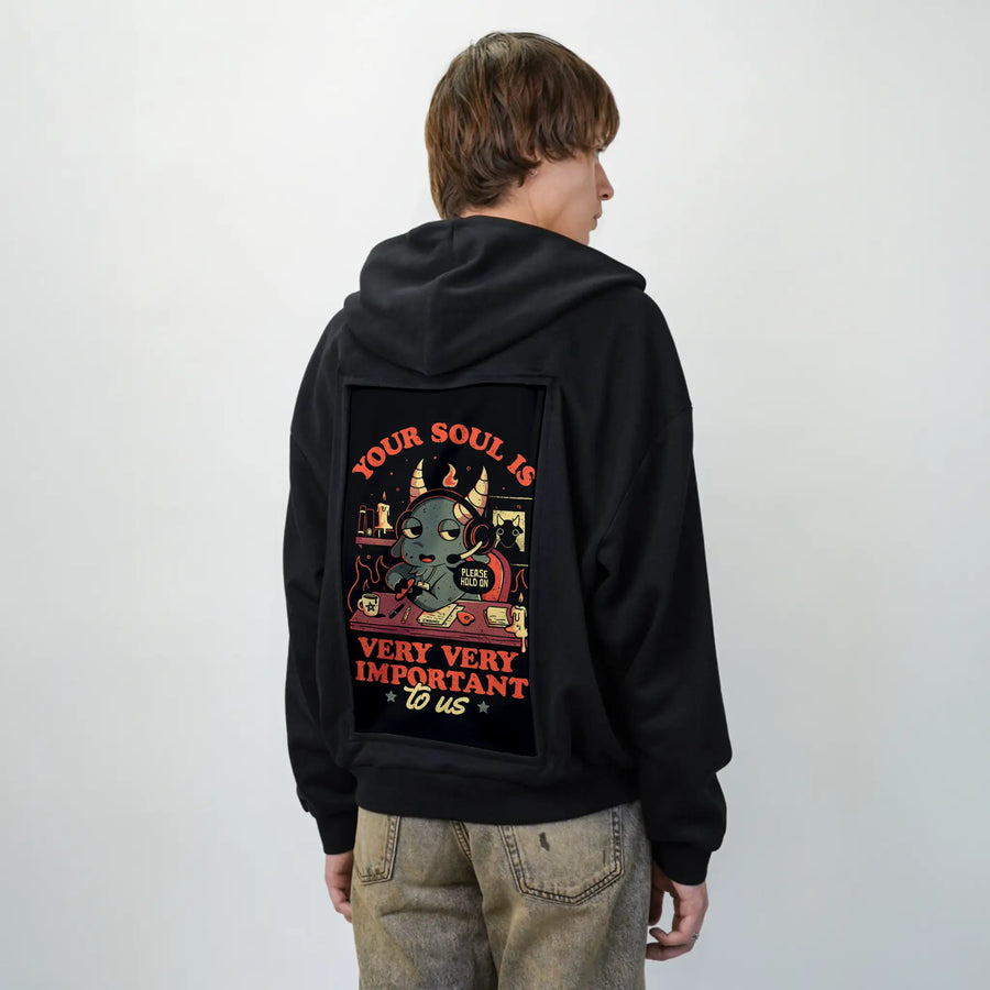soulisimportant patch on male essential zip hoodie in after hours