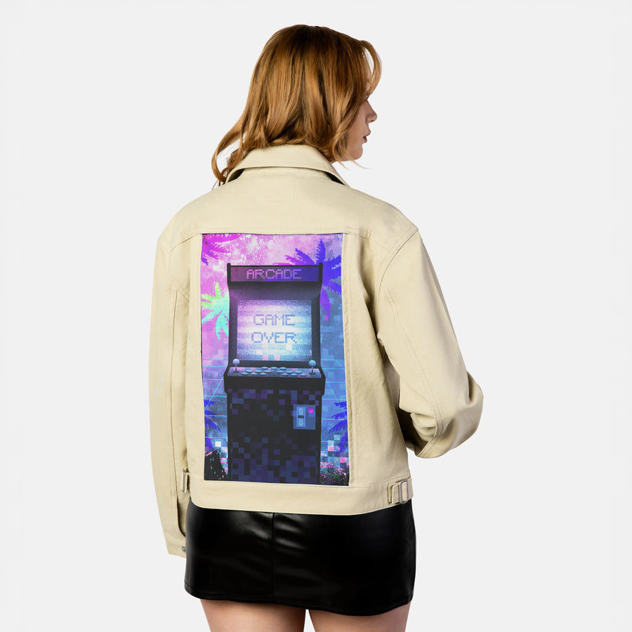 soulofthearcade patch on female atelier canvas jacket in tan