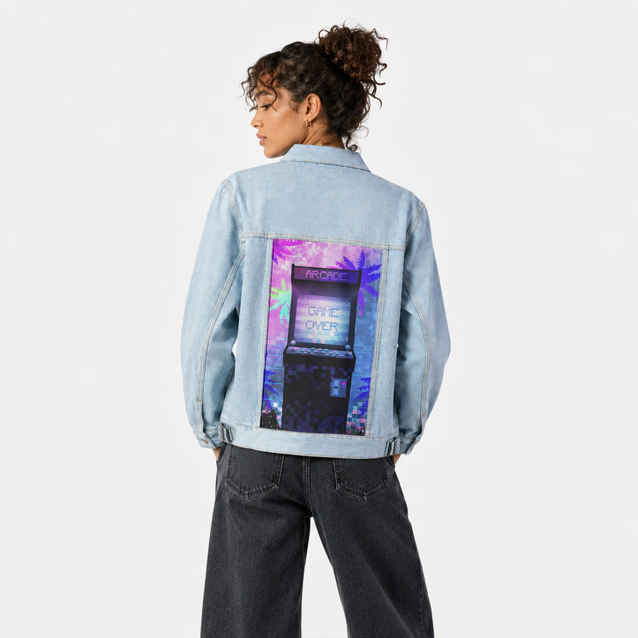 soulofthearcade patch on female og denim jacket in oceanside