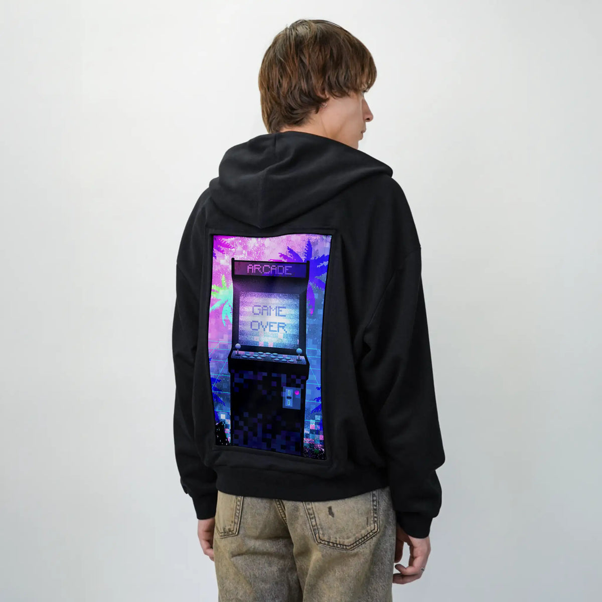 soulofthearcade patch on male essential zip hoodie in after hours