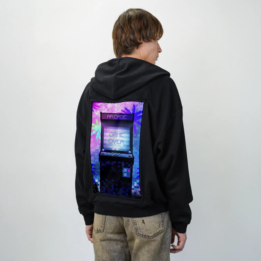 soulofthearcade patch on male essential zip hoodie in after hours