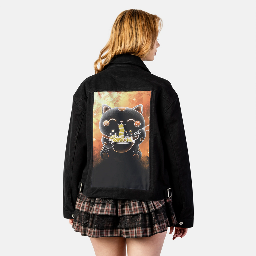 souloftheluckyramencat patch on female atelier canvas jacket in nightfall