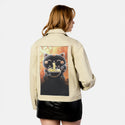 souloftheluckyramencat patch on female atelier canvas jacket in tan
